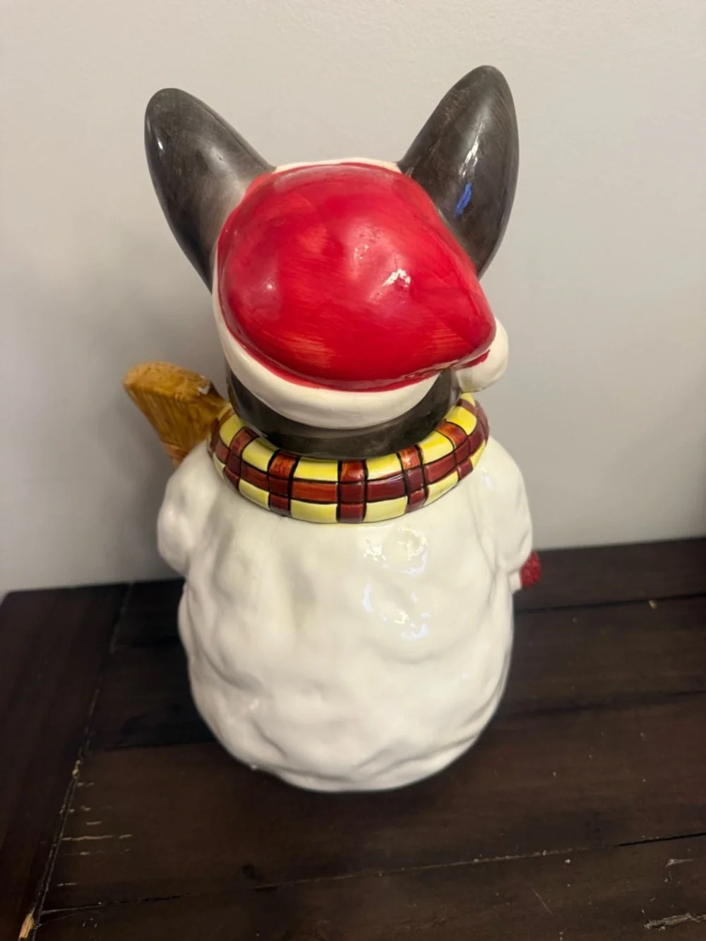 Hand-Painted Black and White Scottie Dog Holiday Figurine with Red Accents